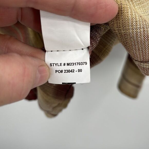 PRANA MEN'S RED BROWN GOLD CREAM PLAID WOVEN SHIRT - Picture 6 of 9